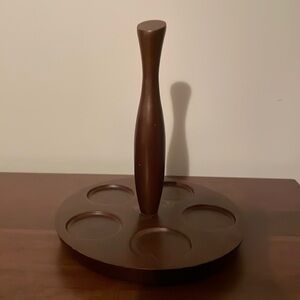 Vintage CI Wooden Caddy for Oil & Vinegar Cruets / Salt & Pepper Shakers